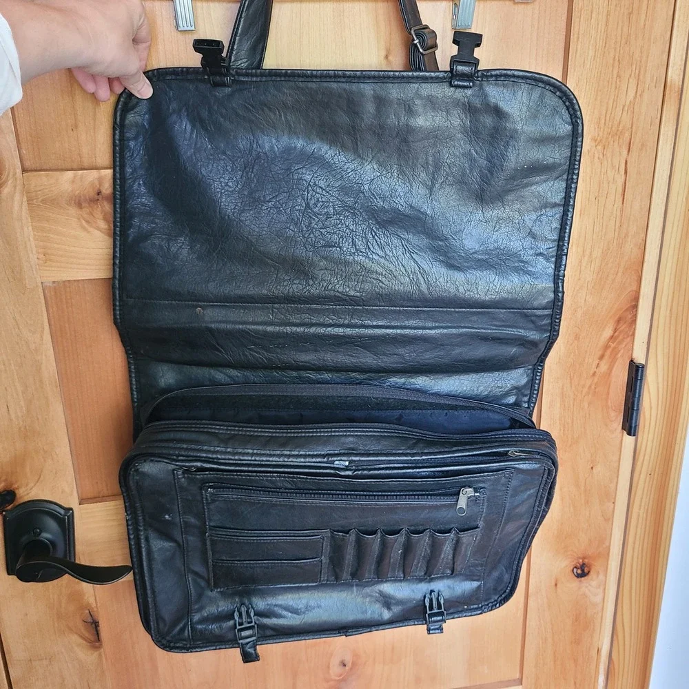Vintage Black Leather Handmade Laptop Carry Style Messenger Satchel Bag